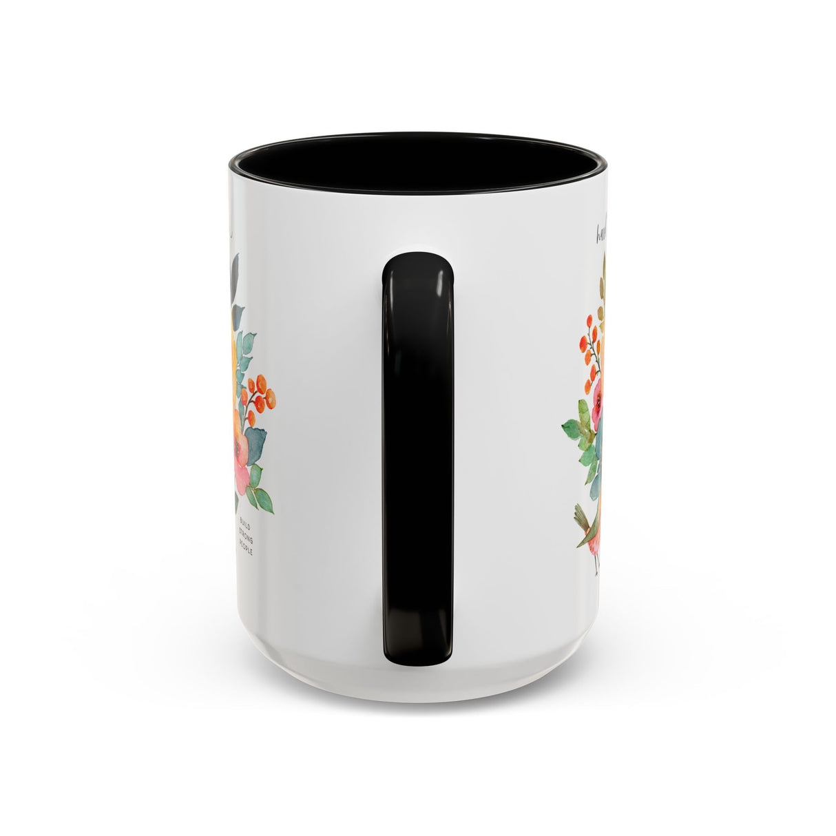 Motivational Coffee Mug – “Hard Things Build Strong People” with Flowers & Bird, Positive Gift for Her