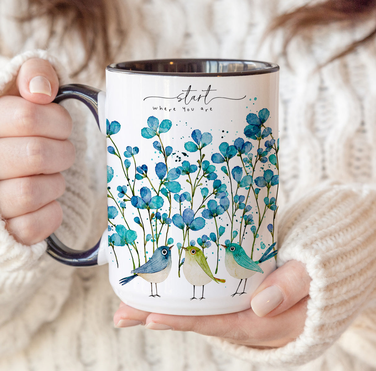 Start Where You Are Coffee Mug | Faith, Hope & Encouragement Gift with Birds and Flowers
