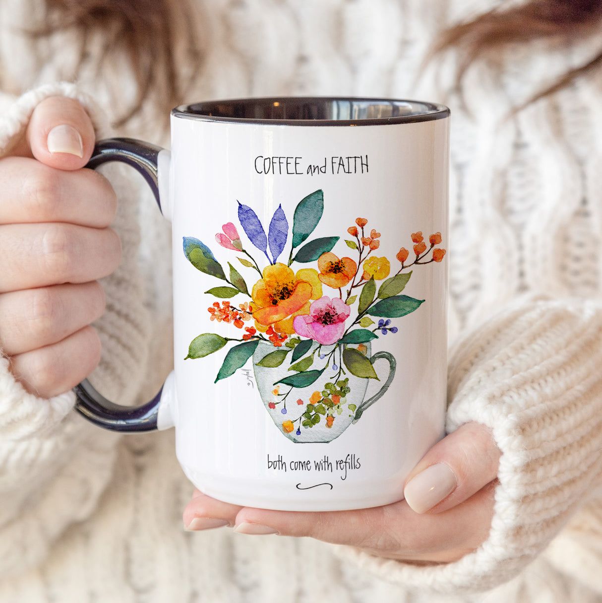 Faith-Inspired 15 oz Mug – “Coffee & Faith, Both Are Refillable” Encouraging Gift for Friends & Family