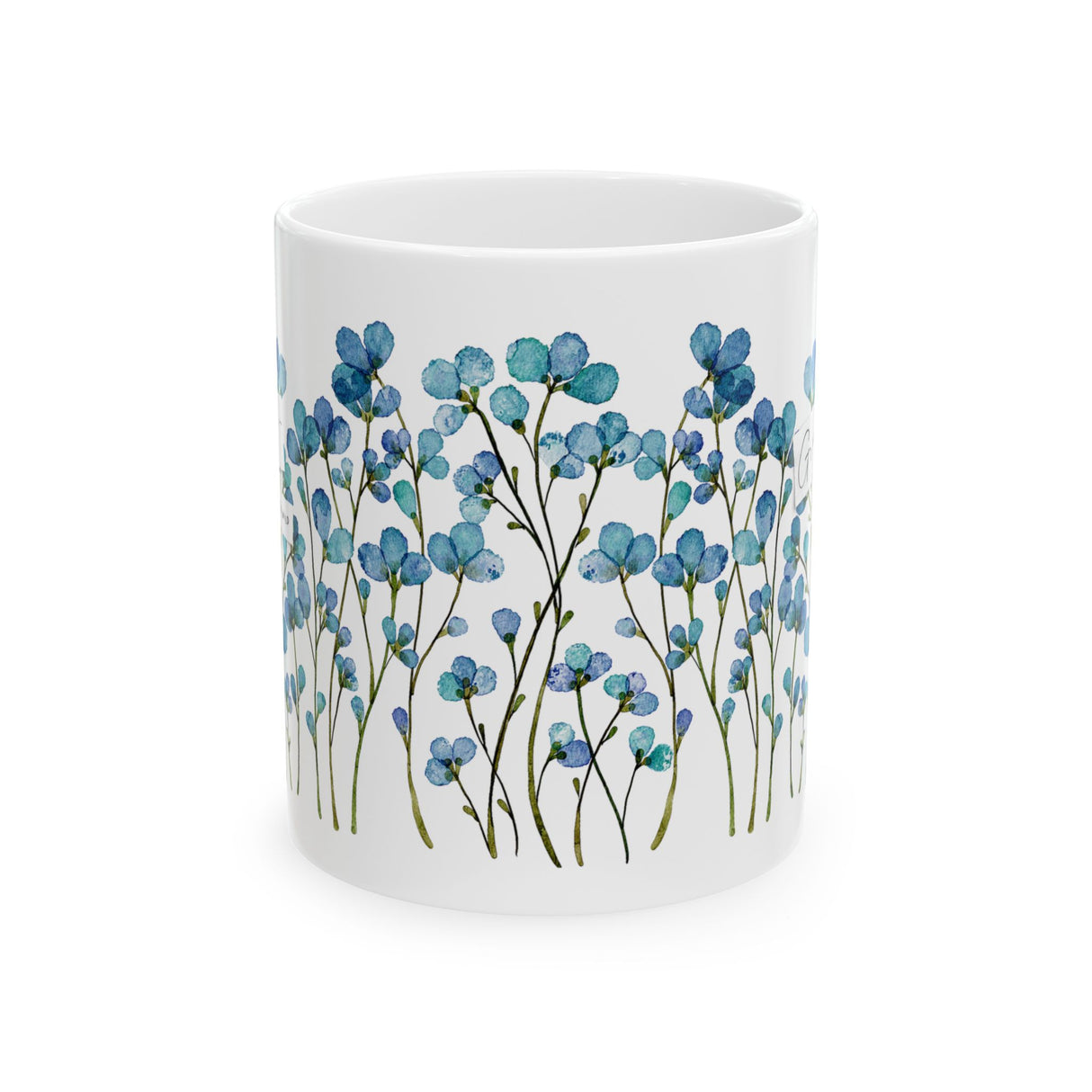 Grow A Little Wild” Mug – 11oz Ceramic with Blue Floral Design