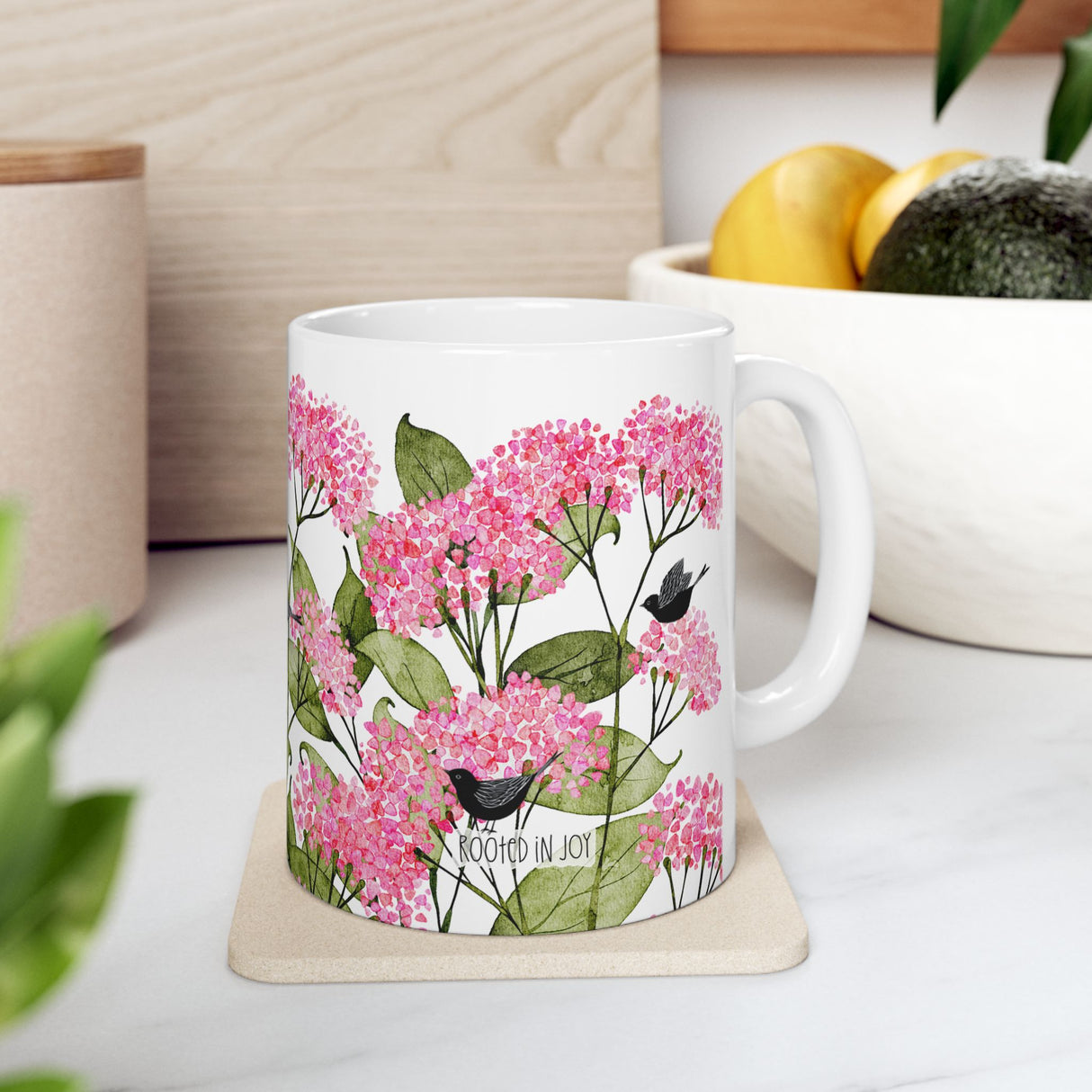 “Rooted in Joy” (11oz Ceramic) Inspirational Watercolor Mug
