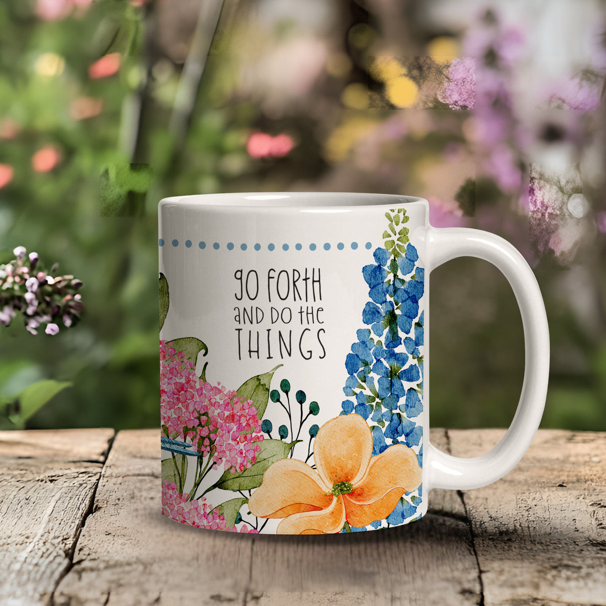 Go Forth and Do the Things” Floral Bird Mug – 11oz
