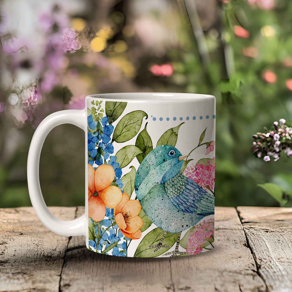 Go Forth and Do the Things” Floral Bird Mug – 11oz