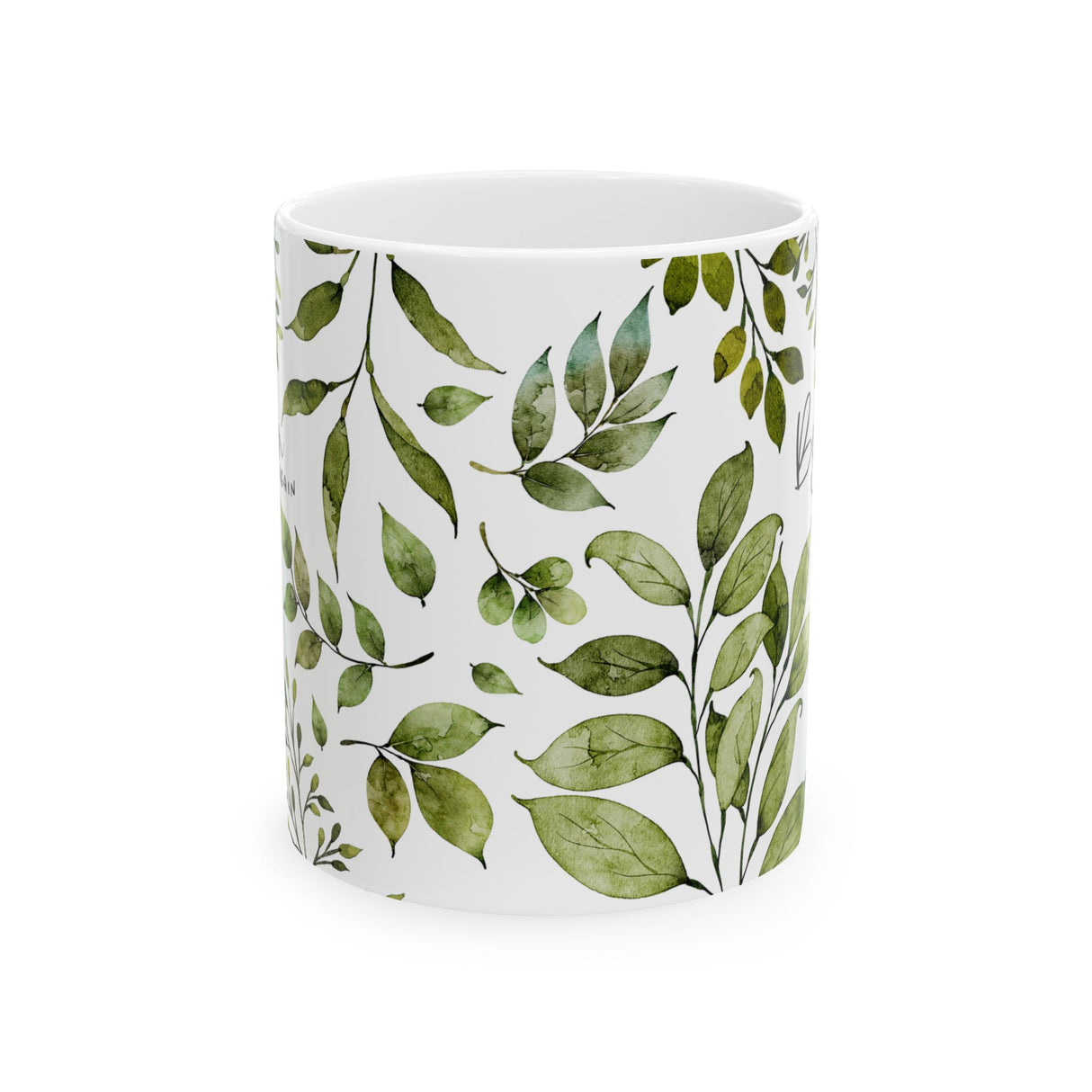 “Begin Again” Motivational Coffee Mug with Leafy Botanical Art – Ceramic 11oz