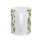 “Begin Again” Motivational Coffee Mug with Leafy Botanical Art – Ceramic 11oz