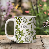“Begin Again” Motivational Coffee Mug with Leafy Botanical Art – Ceramic 11oz